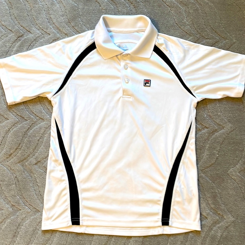 FILA Tennis Shirt- Boys M (8-10) white w/ black accents.